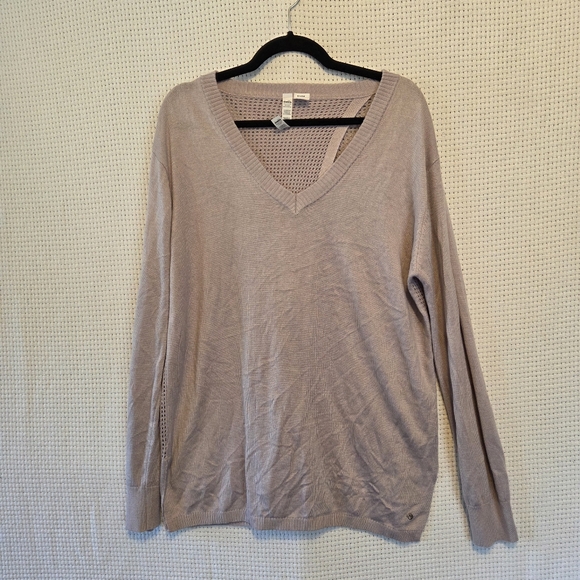 Diadora Sweaters - Diadora XL Loose Knit Cashmere Blend Taupe Women's V-Neck Athletic Sweater